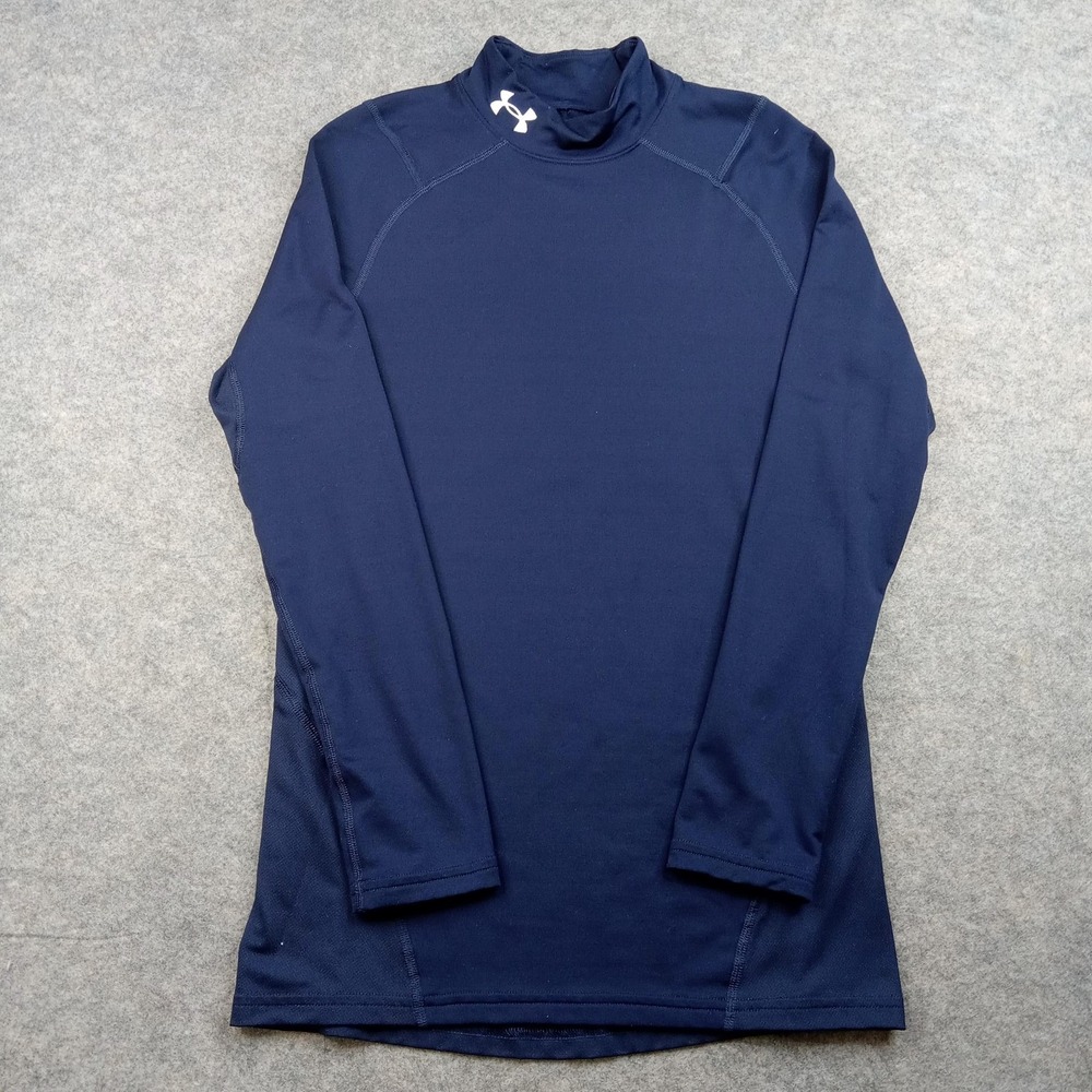 Under Armour Mens Small Navy ColdGear Fitted Mock Neck Long Sleeve Shirt 1366066